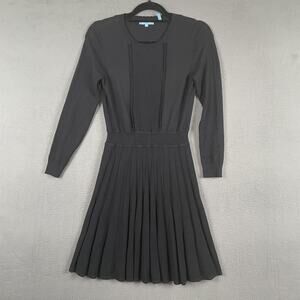Draper James Dress Womens Small Black Pleated Knit Long Sleeve Fit Flare Classic